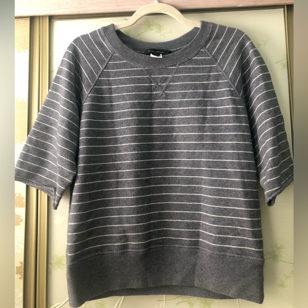 MARC JACOBS Striped 3/4 Sweater Top- Gray